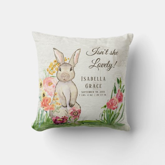 Coussin Aquarelle douce mignonne Français Lapin Floral Vin (Recto)