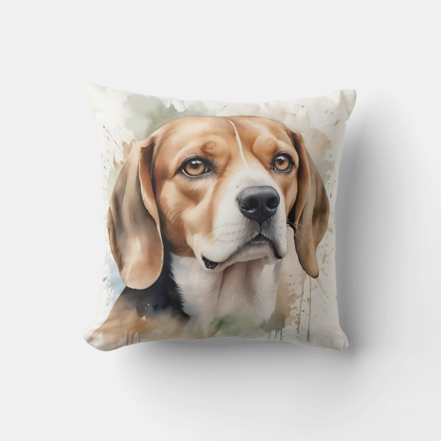 Coussin Aquarelle douce Portrait Beagle avec fluide (Recto)
