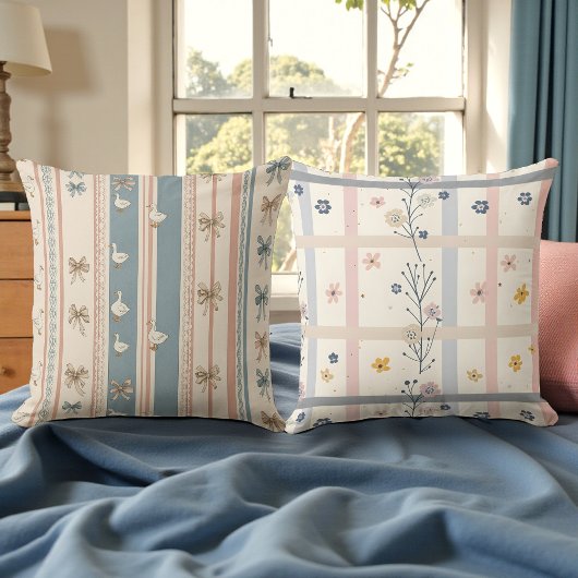 Coussin Aquarelle Douces Oies & Fleurs Double Face