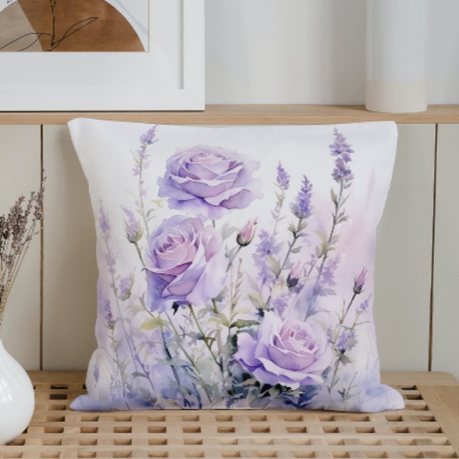 Coussin Aquarelle Douces Prairies de Lavande (Créateur téléchargé)