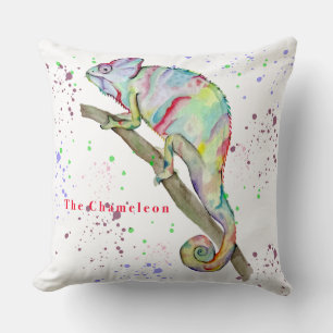 Coussin Aquarelle drôle caméléon