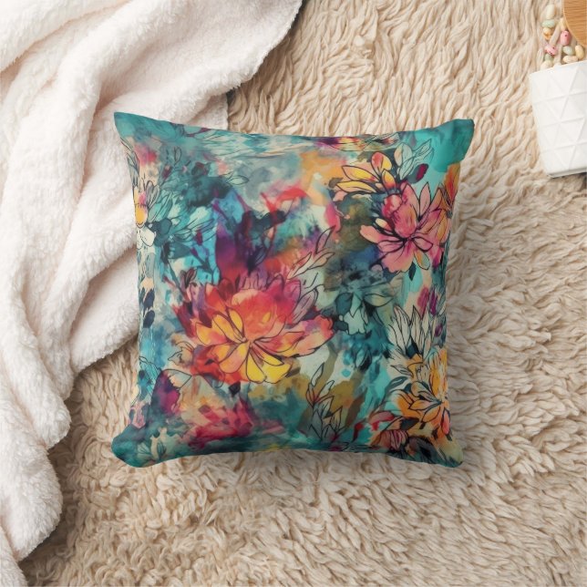 Coussin Aquarelle éclaboussure et fleurs à l'encre (Couverture)