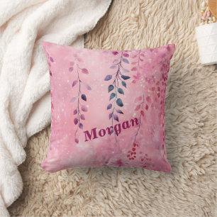 Coussin Aquarelle Élégante Vignes avec Arrière - plan rose