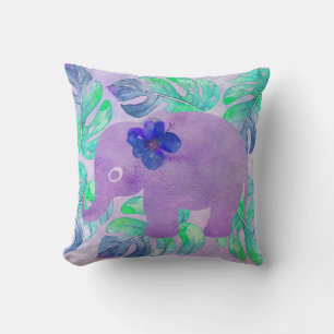 Coussin Aquarelle Elephant Jungle Monstera Leaf Primitive