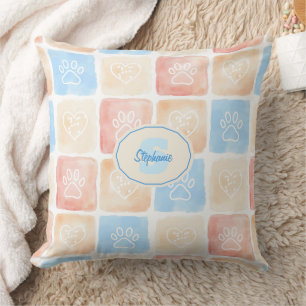 Coussin Aquarelle Empreintes de pattes & Coeurs dans les b