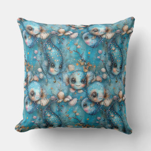 Coussin Aquarelle esquissé surréaliste poisson monstre, fé