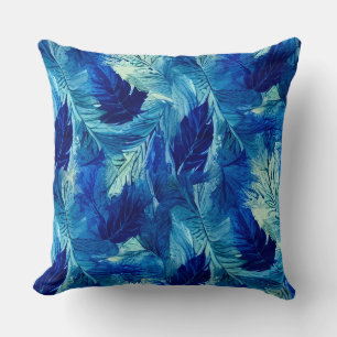 Coussin aquarelle esthétique Abstraite bleu marine feuilla