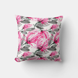 Coussin Aquarelle et encre illustration de fleur rouge ave