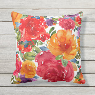 Coussin Aquarelle été gras Floral Rouge Orange violet