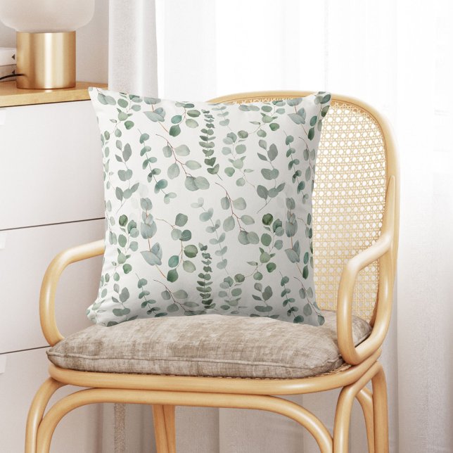Coussin Aquarelle Eucalyptus motif floral extérieur (In situ)