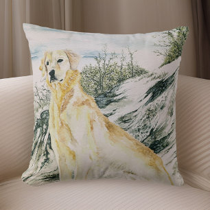 Coussin Aquarelle Fière Golden Retriever Chien