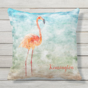 Coussin Aquarelle Flamant rose rose   Plage tropicale