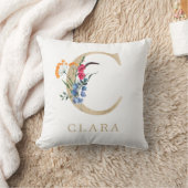 Coussin Aquarelle Fleur Sauvage de Printemps Lettre en Or  (Couverture)