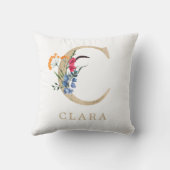 Coussin Aquarelle Fleur Sauvage de Printemps Lettre en Or  (Verso)