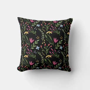 Coussin Aquarelle Fleur sauvage Floral botanique noir
