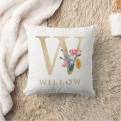 Coussin Aquarelle Fleur sauvage printanière Lettre "W" en  (Couverture)