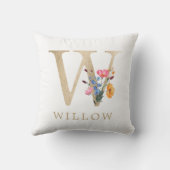 Coussin Aquarelle Fleur sauvage printanière Lettre "W" en  (Verso)