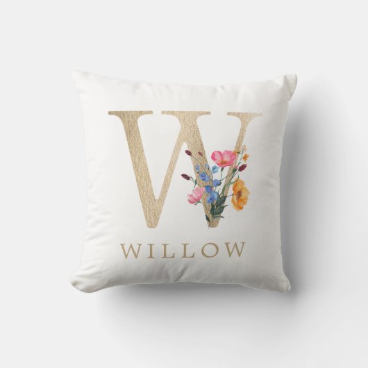Coussin Aquarelle Fleur sauvage printanière Lettre "W" en  (Recto)