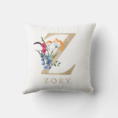Coussin Aquarelle Fleur sauvage printanière Lettre "Z" en  (Verso)