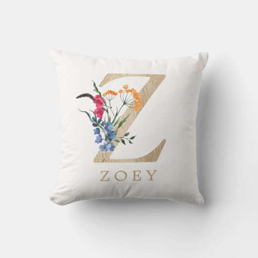 Coussin Aquarelle Fleur sauvage printanière Lettre "Z" en  (Recto)