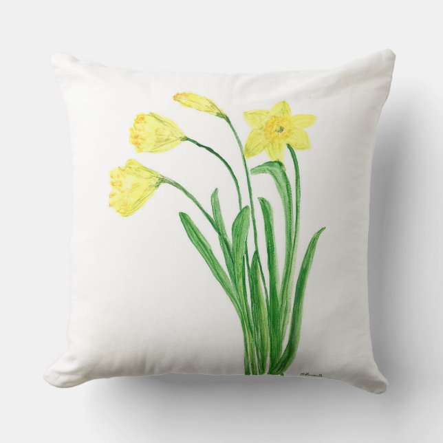 Coussin Aquarelle fleurie de printemps jaune jonquilles fl (Recto)