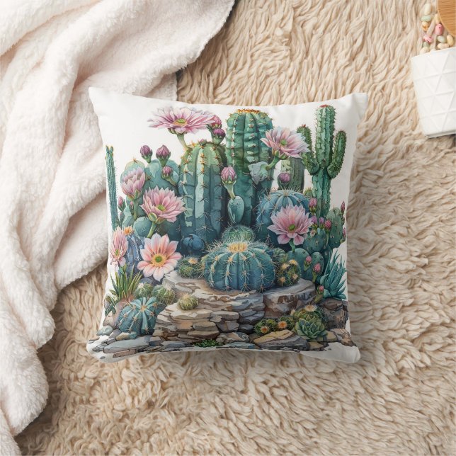 Coussin Aquarelle fleurs du désert cactus. (Couverture)