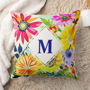 Coussin Aquarelle Fleurs Monogrammes