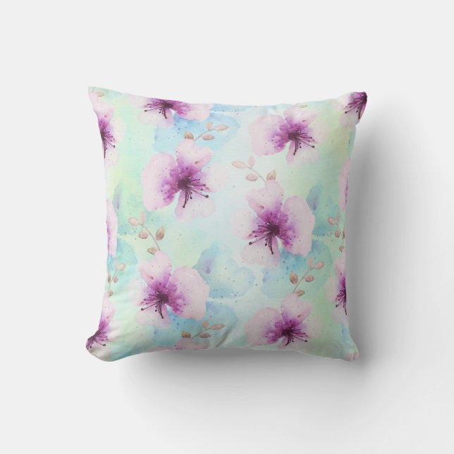 Coussin Aquarelle Fleurs pourpres (Recto)