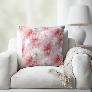 Coussin Aquarelle fleurs roses et blanches