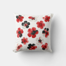 Aquarelle Fleurs Rouge Noir Blanc