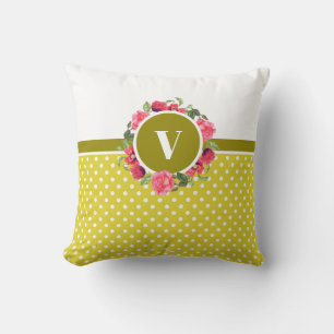 Coussin Aquarelle Fleurs rouges et roses Cercle de couronn