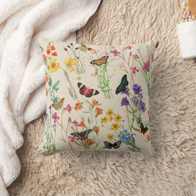Coussin Aquarelle Fleurs sauvages & papillons Jardin Flora (Couverture)
