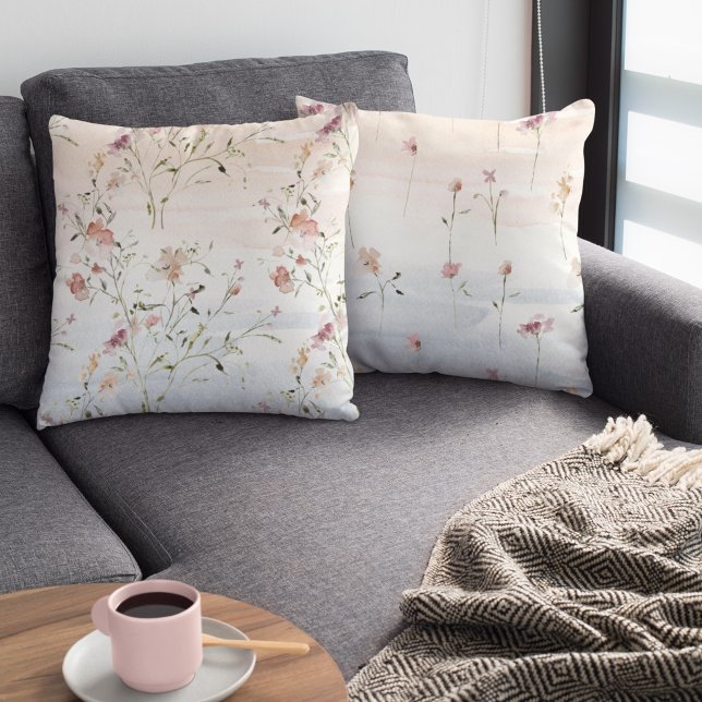 Coussin Aquarelle Fleurs sauvages printemps été (Créateur téléchargé)