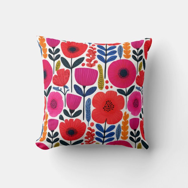 Coussin Aquarelle Fleurs vibrantes BOHO Botanique (Recto)