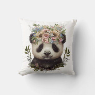 Coussin Aquarelle Floral Baby Panda Cute
