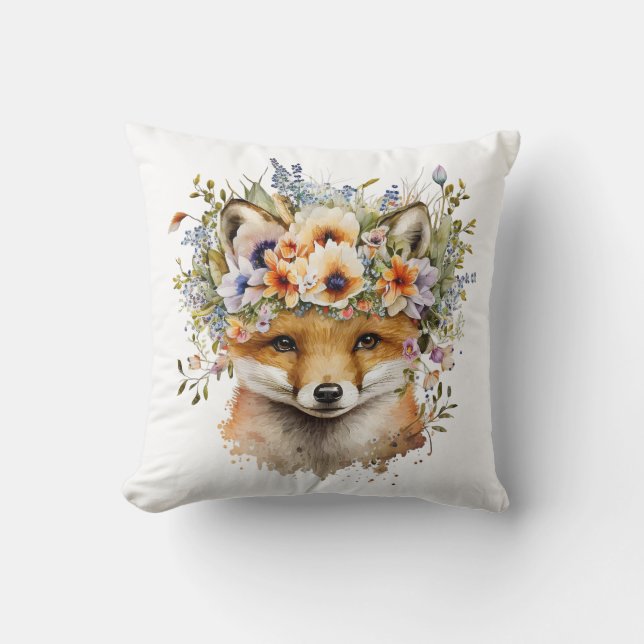 Coussin Aquarelle Floral Fox Cute (Recto)