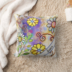 Coussin Aquarelle Floral Nom personnalisé