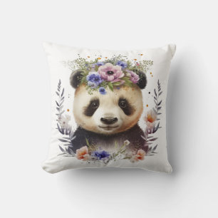 Coussin Aquarelle Floral Panda Cute
