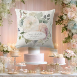 Coussin Aquarelle Floral Rose Cottage Jardin Bébé Fille<br><div class="desc">Le nom, la date et les statistiques de naissance de votre petite fille sous une forme qu'elle chérira pour toujours ! Elégant cottage jardin roses et fleurs sauvages et un minuscule papillon bleu et libellule entourent son nom en écriture manuscrite moderne. Rose sauvage blanc et rose vif Rose anglais antique...</div>