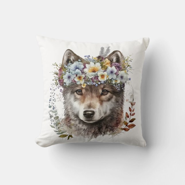 Coussin Aquarelle Floral Wolf (Recto)