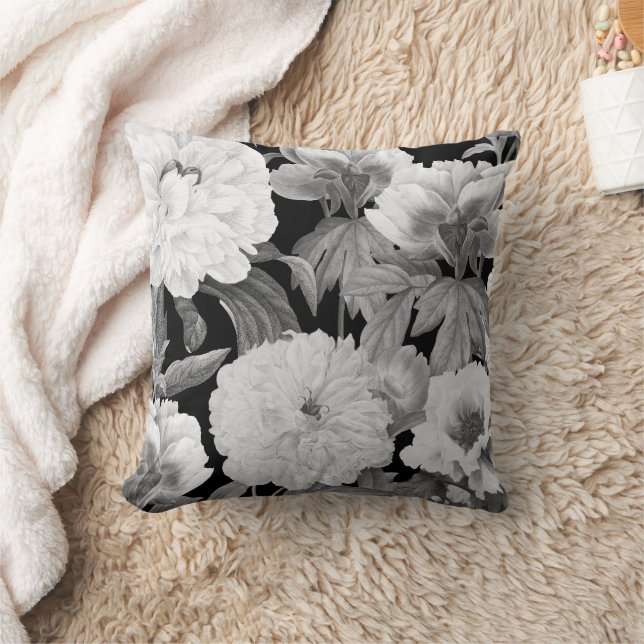 Coussin Aquarelle florale Black & White Peonies (Couverture)
