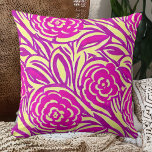 Coussin Aquarelle florale de Boho brillant<br><div class="desc">Rose chaud - violet et jaune motif floral</div>