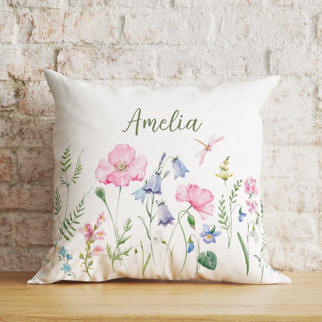Coussin Aquarelle florale de printemps personnalisée (Créateur téléchargé)