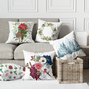 Coussin Aquarelle florale fleurs de pin d'hiver Décor hive