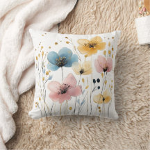 Aquarelle florale jaune, bleu et rose