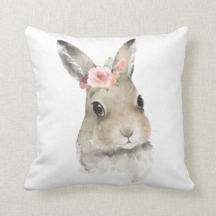Coussin Aquarelle Florale Lapin Lapin Lapin Bois Animal