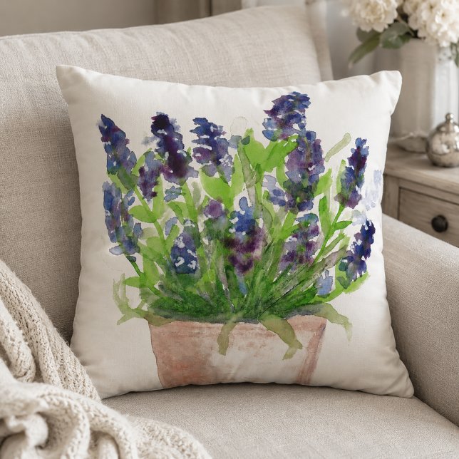 Coussin Aquarelle Florale Lavande (Cozy Farmhouse Lavender Pillow)
