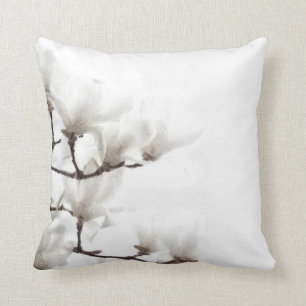 Coussin Aquarelle florale Magnolia noir et blanc