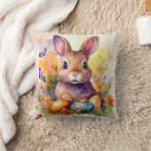 Coussin Aquarelle florale mignonne lapin de Pâques (Couverture)