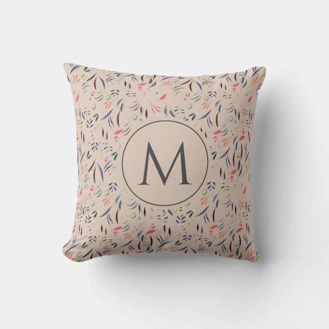 Coussin Aquarelle Florale MONOGRAM Beige (Recto)